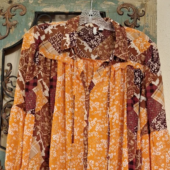 Cato Floral Patchwork Blouse in Orange and Brown. NWOT Size Large - Picture 5 of 9